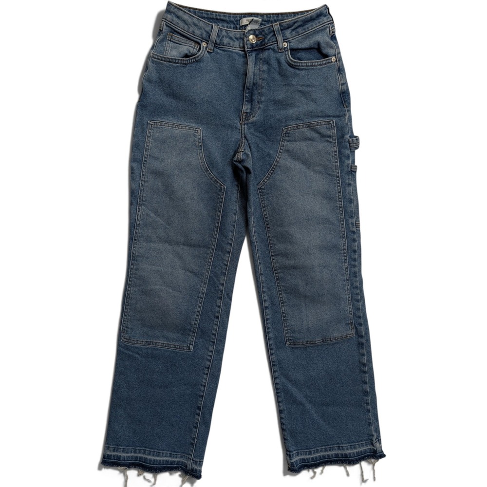 Forever 21 Womens Carpenter Jeans 27 Double Knee Raw Hem Blue Denim